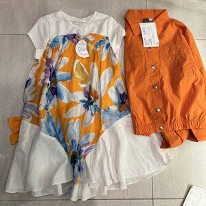 *new* LiaLea Floral Girl Dress Size 7-8 With Matching Orange Tyess Jacket NWT